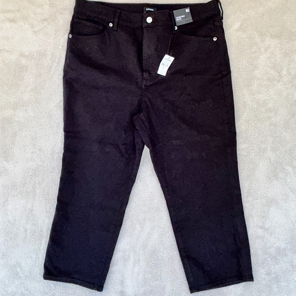 Express Straight Ankle High Rise Black Pants Jeans Women 16S Cropped 38"x24" NWT